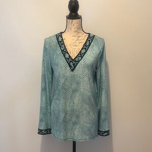 Michael Kors Aqua Patterned V-Neck Blouse